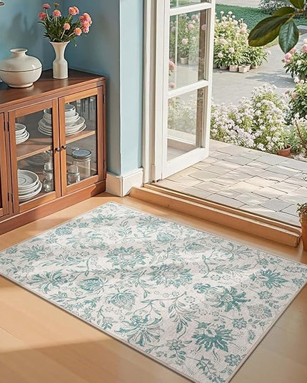 jinchan Torino 3x5 Area Rugs for Entryway Vintage-Inspired Floral Design Machine Washable Non-Slip Low-Pile Rug Ultra-Thin Indoor Traditional Accent Carpet for Entrance Kitchen Bedroom Hallway