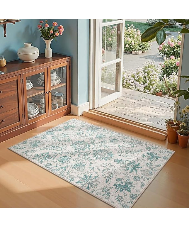 jinchan Torino 3x5 Area Rugs for Entryway Vintage-Inspired Floral Design Machine Washable Non-Slip Low-Pile Rug Ultra-Thin Indoor Traditional Accent Carpet for Entrance Kitchen Bedroom Hallway