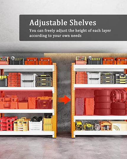 3000LBS Garage Shelving 42" W Garage Shelving Heavy Duty 4-Tier Metal Storage Shelves Adjustable Shelf Unit Storage Rack for Basement Supermarket Warehouse 42" W x 20" D x 78" H Orange-White