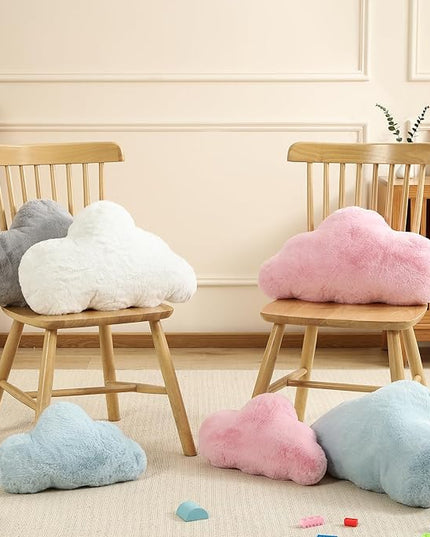 YRXRUS Cloud Pillows, White Cloud Shaped Pillow, Decorative Throw Pillow Gifts, Cute Plush Room Decor, Fluffy Faux Rabbit Fur 9.5"x16" Pillows for Living Bedroom Kids Room