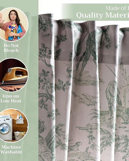 Maison d' Hermine Curtains for living room 100% Cotton 108 inch length One Panel Light Filtering Toile Curtains for Bedroom Windows with rod and loop Pockets (The Miller Antique Green, 50"W x 108"L)