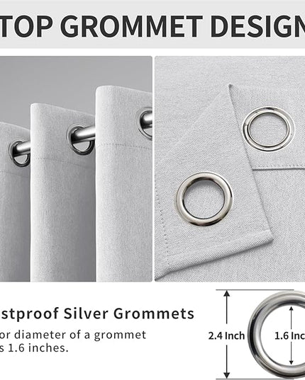 Easy-Going Linen Look Blackout Curtain Grommet Window Curtain Drapes for Bedroom, Living Room Thermal Insulated Room Darkening (2 Panels, 52x96 inch, Greyish White)