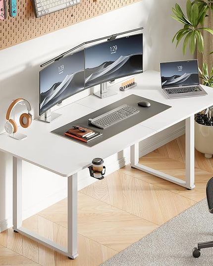 63x30 Inch Adjustable Standing Desk with 4 Legs, Stand up Desk Features a Spacious Rectangular Top, Dual-Motor Lift, and Memory Presets (28-46Inch) for Home Offices or Computer Workstations, White