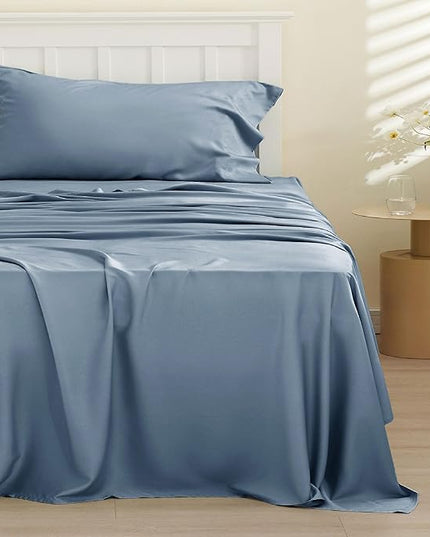 Bedsure Cooling Sheets Twin, Rayon Derived from Bamboo, Breathable & Soft Twin Sheets Set, Deep Pocket Up to 16 Inches, Hotel Luxury Silky Bedding for Hot Sleepers, Dusty Blue