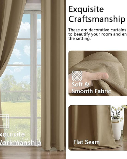 Simplebrand Taupe Curtains for Bedroom 63 Inch Length 2 Panels Set, Room Darkening Thermal Insulated Energy Saving Curtains for Nursery, Grommet Solid Soft Window Treatment Drapes, W40 x L63