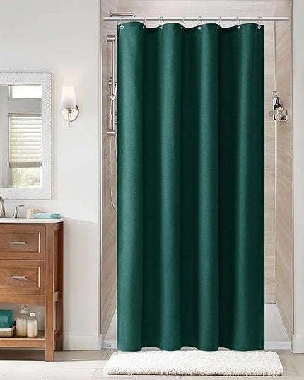 Naturoom Dark Green 42 Inch Shower Curtain - Stall Narrow Half Linen Ultra Thick Fabric Shower Curtain Set with Hooks, Boho Farmhouse Rustic RV Camper Bath Curtains for Bathroom, 42x72