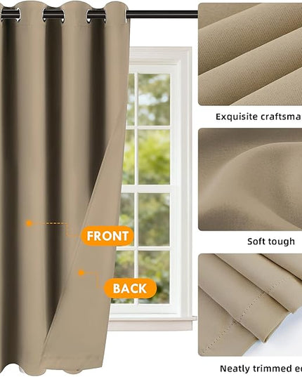 Room Darkening Curtains 63 Inch Length for Bedroom Living Room, Insulated Thermal Grommet Curtain Drapes, Blackout(60-90%,Not 100%) Window Treatment Decor, 2 Panels, 52x63, Taupe