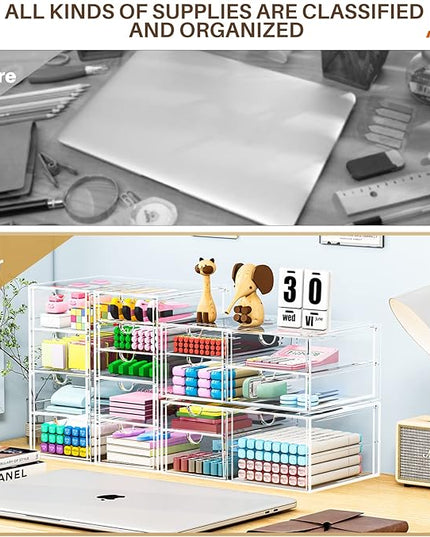Makeup Organizer Storage with 16 Drawers, 4 Pcs Desktop Office Supplies, Desk Organizers, Clear Accessories, Dustproof Storage Drawer and for Make Up, Jewelry, Pen, Stationary