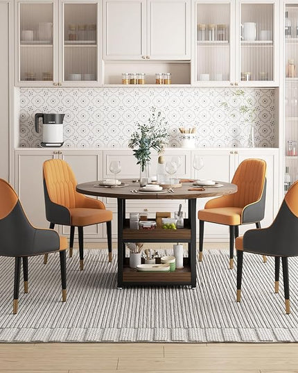 Round Dining Table with Storage for 4, Modern Kitchen Table for Small Space, Space Saving Dining Table for Dining Room, Apartment, or Breakfast Nook (Boxwood Color- Table Only)