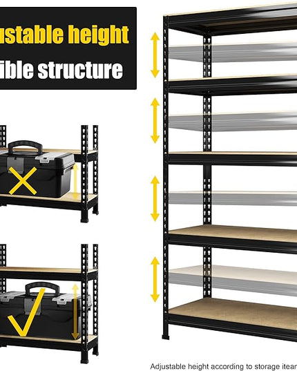 PrimeZone 32"W x 16"D x 63" H Storage Shelves - 4 Pack 5 Tier Adjustable Garage Storage Shelving, Heavy Duty Metal Storage Organizer Utility Rack Shelf Unit for Warehouse Pantry Closet Kitchen, Black