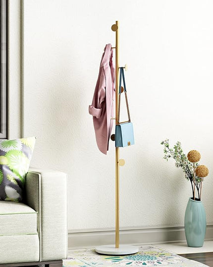 Gold Coat Racks, Metal Coat Rack Freestanding with Hooks, Entryway Coat Rack Stand, Coat Racks with Marble Base, Coat Tree for Hanging Clothes, Hats, Bags