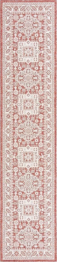 Rugs.com Outdoor Aztec Collection Rug – 12 Ft Runner Rust Red Flatweave Rug Perfect for Hallways, Entryways