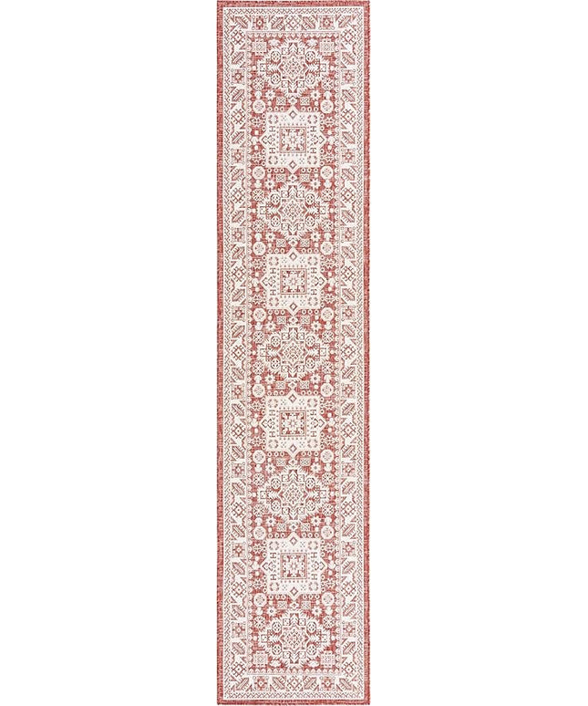 Rugs.com Outdoor Aztec Collection Rug – 12 Ft Runner Rust Red Flatweave Rug Perfect for Hallways, Entryways