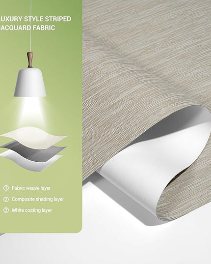 Blackout Roller Shades for Indoor Windows, Cordless Jacquard Fabric-Matched Roller Blinds, Easy to Install Privacy UV Protection Roll Up Blinds for Home Office, Beige, Custom Size