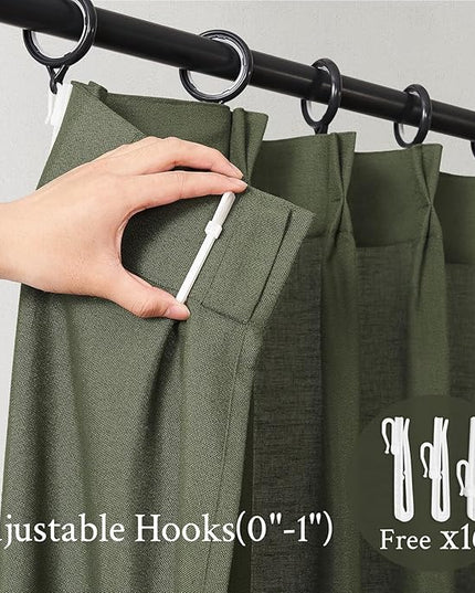 Topfinel Pinch Pleated Curtains 90 Inches Long 2 Panels Set,Olive Green Semi Sheer Cotton Blend Fabric Aesthetic Advanced Curtain Drapes for Living Room Bedroom,72x90 inch Length
