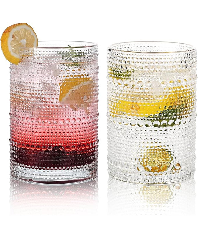 Hobnail Drinking Glasses Set of 2, 16 Oz Vintage Embossed Glass Cup Water Glasses Kitchen Glassware for Cocktails, Beer, Juice, Whiskey