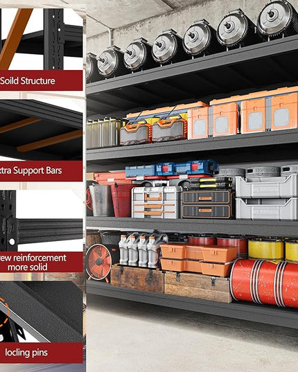 9000LBS Storage Shelves, 75" W Garage Shelving Heavy Duty Metal Adjustable Garage Shelves, Shelving Units Industrial Shelving for Warehouse, 75" W x 24" D x 70" H, Black