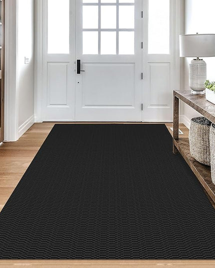 KOZYFLY Washable Area Rug 4x6 Ft Rubber Backed Rugs for Entryway Bedroom Throw Rugs Boho Entry Rug, Cotton Braided Floor Carpet for Dining Room Living Room, Black/Grey