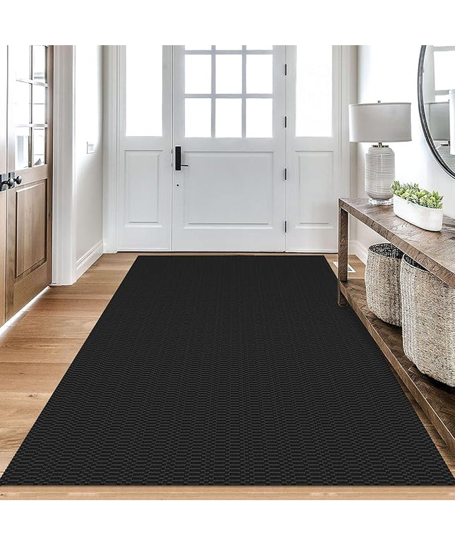 KOZYFLY Washable Area Rug 4x6 Ft Rubber Backed Rugs for Entryway Bedroom Throw Rugs Boho Entry Rug, Cotton Braided Floor Carpet for Dining Room Living Room, Black/Grey