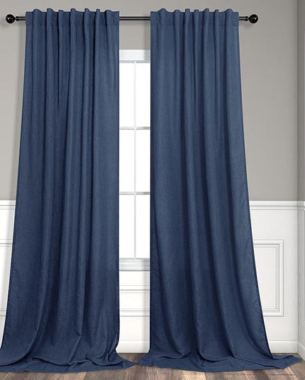 Pitalk 60 Inch Wide Curtains for Living Room 2 Panel Back Tab Pocket Drape Semi Sheer Linen Extra Large Navy Blue Curtain for Home Office Hotel Flat Family Sunroom Width 5 x 9 FT Long 60x108 Dark Blue
