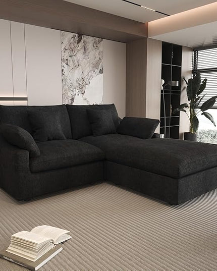 WJShome 83" Cloud Couch Sectional for Living Room, Down Filled Modular Sectional Sofa,L Shaped Sofas with Ottoman,Convertible Couch, Sofa Covers Washable&Replaceable,Black