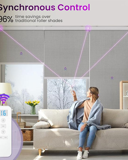 Astomi Motorized Roller Shades for Windows, Blackout Automatic Blinds with Remote, Smart Blinds, Voice Control, Compatible with Alexa, Google, Custom Size (Woven Grey)