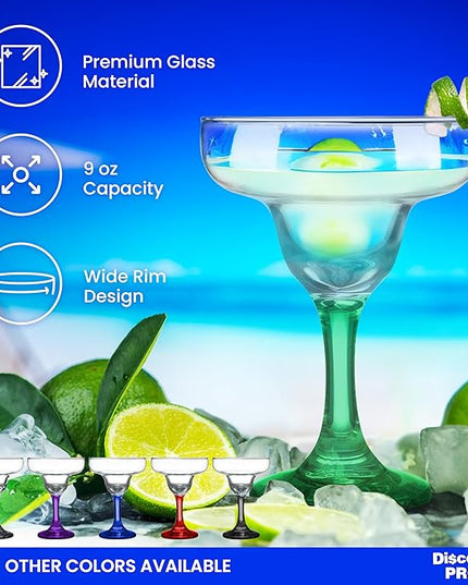 DISCOUNT PROMOS 10 Margarita Glasses Set, 9 oz. - Classic, Smooth, Barware, Glassware - Green
