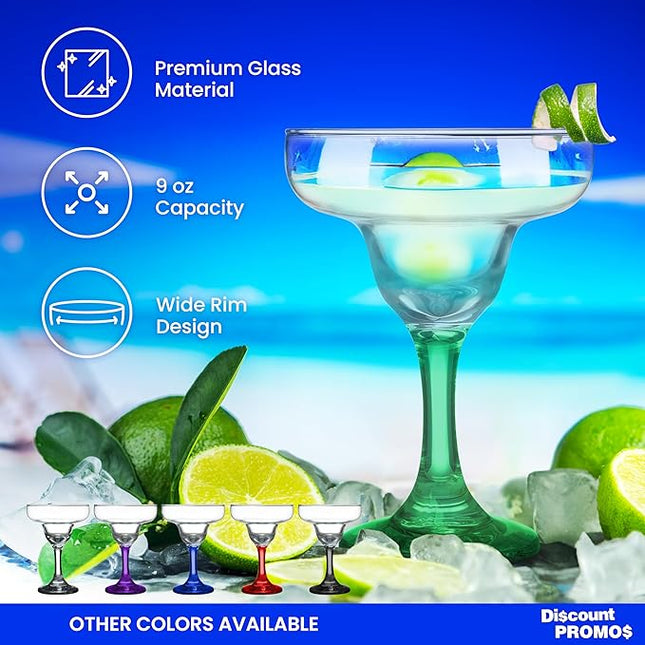 DISCOUNT PROMOS 10 Margarita Glasses Set, 9 oz. - Classic, Smooth, Barware, Glassware - Green