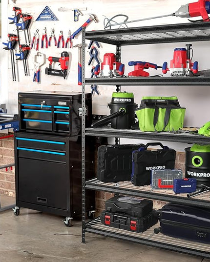 WORKPRO 5-Tier Metal Storage Shelving Unit, 48”W x 24”D x 72”H, Adjustable Storage Rack Heavy Duty Shelf, 4000 lbs Load Capacity (Total), for Garage, Kitchen, Bathroom, Warehouse, Black/Sliver, 10 PCS