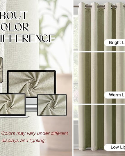 Beige Full Blackout Curtains 90 Inches Long 2 Panels for Bedroom, Noise Reducing Thermal Insulated Linen Look 100% Blackout Curtain Panels for Living Room, Beige, W52 x L90, 2 Panels