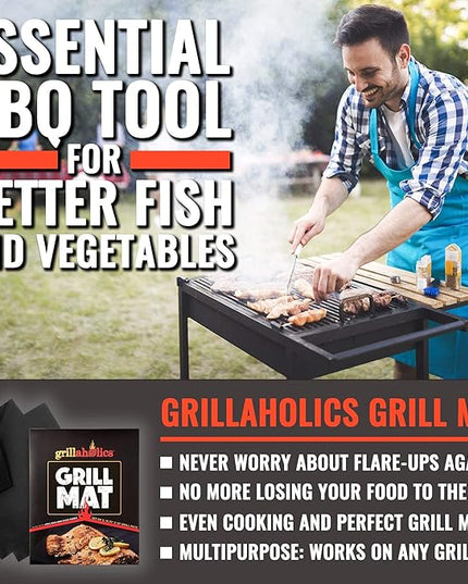 Grillaholics Heavy Duty Grill Mats - Set of 2 BBQ Mats Built to Last - Make Grilling Easier & Keep Grates Looking New - The Perfect Grilling Gift