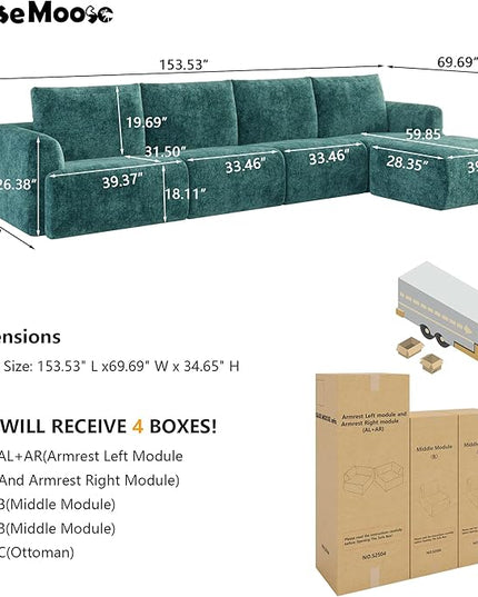 EASE MOOSE Cloud Couch Sectional Sofa, Large L-Shaped Oversized Modular Couch for Living Room, Minimalist Boneless Convertible Couches with Ottoman, 5-Seat Deep Sofas for Bedroom, Chenille (Blue)