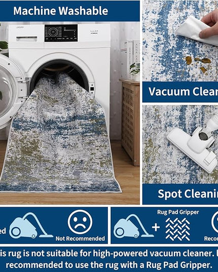 Modern Abstract Area Rug 3x5 Non Slip Non Shedding Rug Low Pile Stain Resistant for Bedroom Living Room,Navy