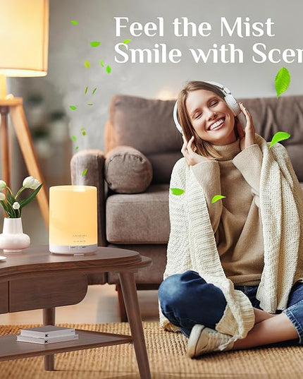ASAKUKI Essential Oil Diffuser, 5-in-1 Quiet Humidifier, Home Fragrance Aroma Diffuser with 7 LED Color Changing Light and Auto-Off Switch (Pure White)