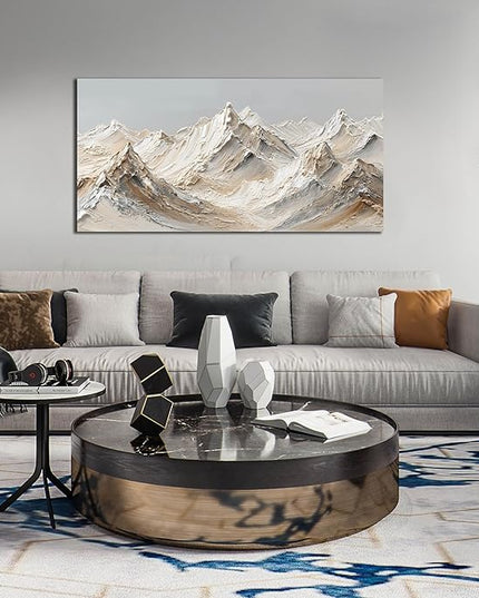 Abstract Canvas Art White Mountain Wall Art Minimalist Wall Decor Large Painting Nature Artwork for Living Room Bedroom Dining Room Office 24" x 48"
