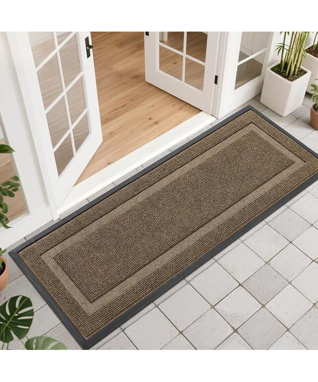 OLANLY Front Door Mat Indoor Outdoor Entrance, Waterproof All-Season, All-Weather Doormat, Sturdy Natural Rubber, Fade Resistant, Low Profile, Easy Clean Patio Porch Entryway Mat, 47x17, Brown