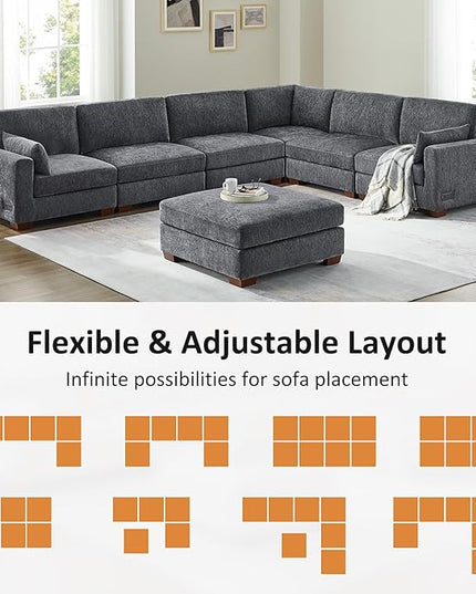 VANOMi Large Modular Sectional Sofa, Oversized Couch with Ottoman, Cloud Couch Deep Seat Sofa with Thick Cushion, Convertible Sectional Couches for Living Room Office Apartment