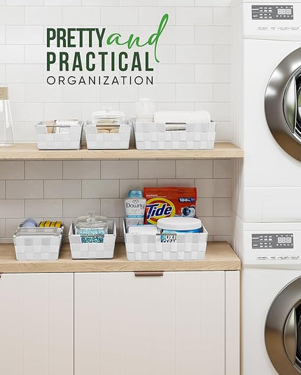 Baskets For Organizing Set Of 9 White - Storage Baskets For Shelves - Perfect Closet Organizer Bins, Bathroom Basket, and Pantry Basket - Small Storage Bins For Shelves - Bin For Organization