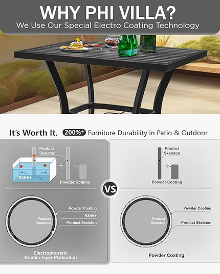 PHI VILLA Outdoor Patio 31" Square Height Bar Table with Umbrella Hole, 36" Height Coating Old Craft for Garden