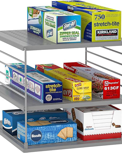 Upgraded Pantry Organizers and Storage- Divided Compartment Holder for Foil and Plastic Wrap Organizer- Kitchen Organizers and Storage for Aluminum Foil, Wraps, Box- Organization and Storage