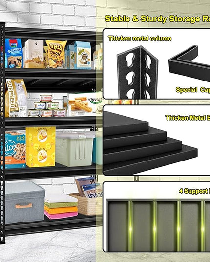 Metal Heavy Duty Garage Shelves: 48''W 2,500Lbs Steel Adjustable Storage Industrial Utility Shelving Rack Units 5 Tier Black 48" W x 18" D x 78" H