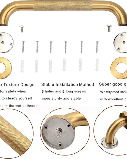 Shower Grab Bar, 2 Pack 24 Inch Gold Bathroom Grab Bar, 1.25" Diameter 304 Stainless Steel Anti-Slip Grab Bars for Bathtubs and Showers, Handicap Shower Grab Bar for Seniors Elderly