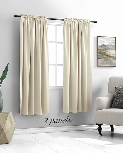DONREN Cream Beige Room Darkening Curtains for Bedroom 42 x 63 Inch Length Thermal Insulated Rod Pocket Curtains,1 Pair