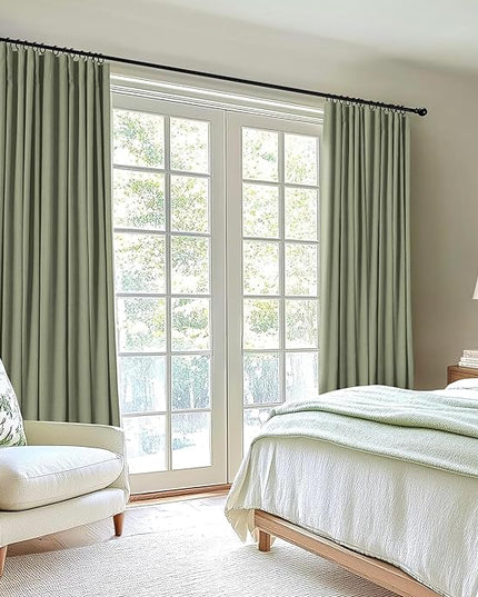 INOVADAY 100% Blackout Curtains for Bedroom, Black Out Curtains 108 Inch Long, Polyester Blackout Drapes, Thermal Insulated Room Darkening for Living Room, 2 Panels - Light Sage Green, W50xL108