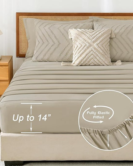 Litanika Light Hazel California King Size Comforter Set with Sheets - 7 Pieces Bed in a Bag California King Boho Tufted Complete Bedding Sets with Comforter, Sheets, Pillowcases & Shams