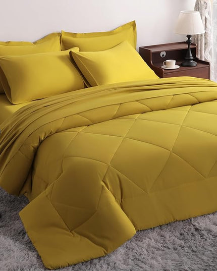 NTBAY King Comforter Set with Sheets, 7 Pieces Soft and Breathable King Bedding Set, Bed in a Bag, Down Alternative Comforter Set Solid Color All Season, King Bedding Set, Yellow