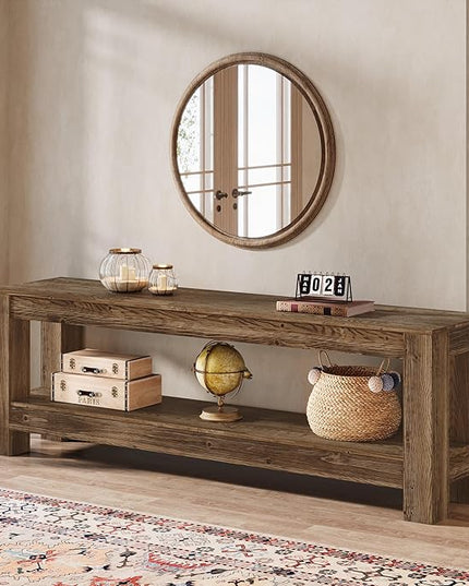 70.9-Inch Solid Wood TV Stand, Farmhouse TV Console for 65/70/80/85-Inch TVs, Entertainment Center with Storage Shelves for Living Room, Bedroom, Rustic Brown