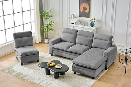 118 Inch Sectional Sofa Couch,L Shaped Couch with Chaise,Cheille Modular Sectional Sofa for Living Room.（LightGray）
