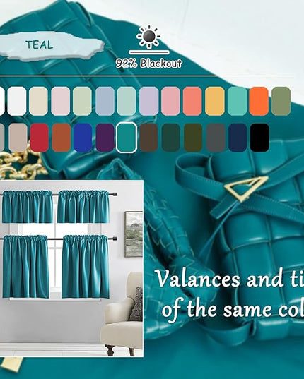 DONREN Thermal Room Darkening Draperies Window Curtain Panels - Easy Care Solid Rod Pocket Curtains for Dining Room (52 W x 96 L,2 Panels,Teal)