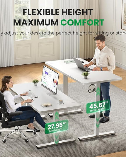 SIAGO Electric Standing Desk Adjustable - 60x28 Inch Sit Stand Desk with 1 Inch Thick Tabletop, Double Beam Frame, 3 Memory Height Adjustment, Cable Management for Home Office